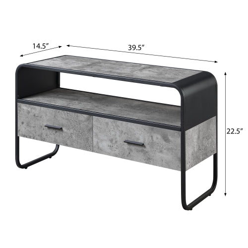 Concrete Grey & Black 39.5 Inch Curved TV Stand with 2 Drawers for 42 Inch TV