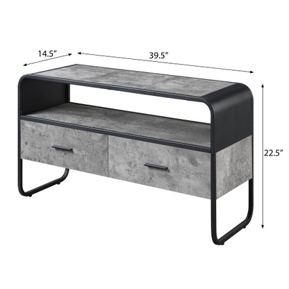 Concrete Grey & Black 39.5 Inch Curved TV Stand with 2 Drawers for 42 Inch TV