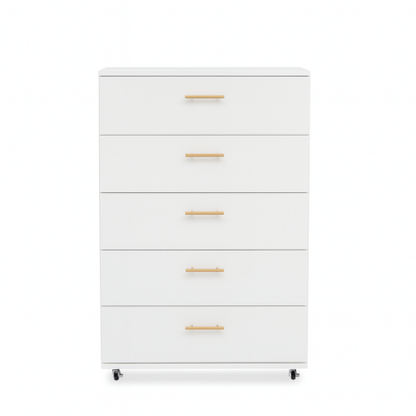 White 5-Drawer Dresser with handles – Modern Storage Cabinet