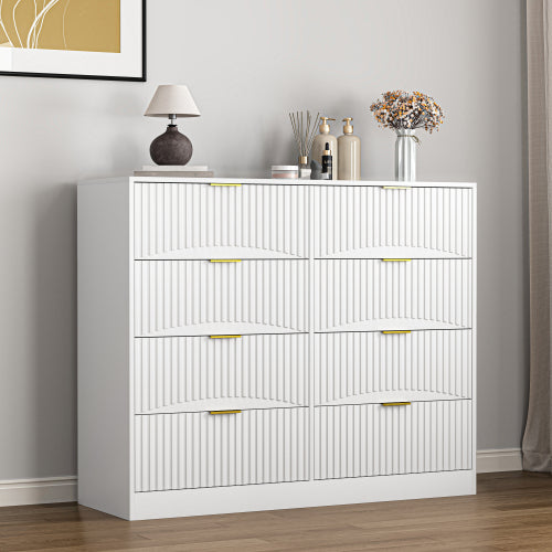 Modern 8 Drawers Dresser Chests for Bedroom,47.2" Wide Wood Chest of Drawers with Gold Metal Handle,Drawer Organizer for Bedroom,Living Room,Hallway and Entryway,White