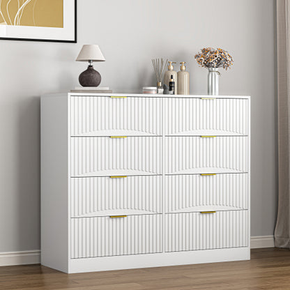 Modern 8 Drawers Dresser Chests for Bedroom,47.2" Wide Wood Chest of Drawers with Gold Metal Handle,Drawer Organizer for Bedroom,Living Room,Hallway and Entryway,White