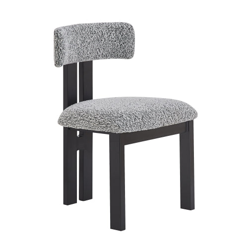 Armless Upholstered Dining Chairs with Black Metal Legs, Set of 2, Black/White