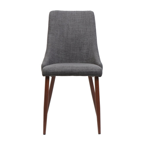Set of 2 Light Gray Polyester Armless Mid-Century Dining Chairs, Wood Frame Iron Tapered Legs