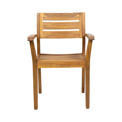 Dining Chairs Set of 2, Acacia Wood Patio Armchairs for Backyard, Poolside and Garden, Teak