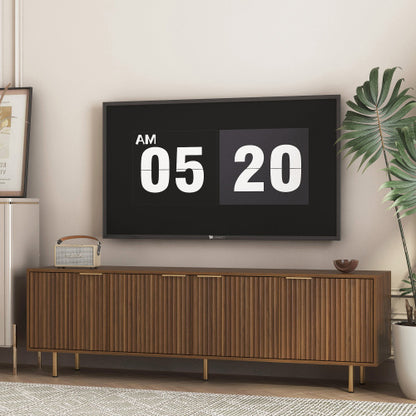 68 Inch wood Fluted MDF TV Stand with Gold Metal Legs 4 Storage Cabinets for 55+ Inch TV