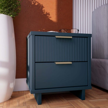 Midnight Blue Solid Wood Glam Nightstand