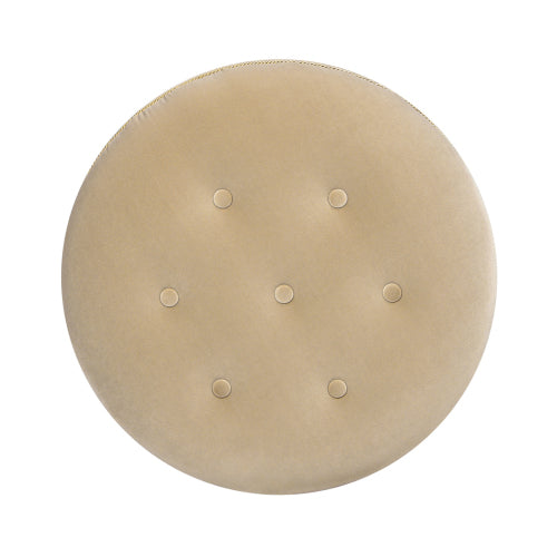 24 inch Round Upholstered Accent Ottoman, Fawn Brown Performance Velvet Decorative Stool