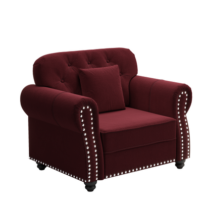 41.3 inch  Burgundy Velvet Mid-Century Sofa,Nailhead Trim & 1 Pillow