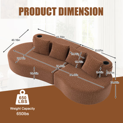 Modern Half-Moon Curved 3-Seat Modular Chenille Sofa No-Assembly for Living-Room Office Apartment
