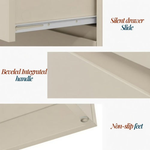 23.6inch Wide 3 Drawer Modern Nightstand, Beige Storage Bedside Table with Soft Close Drawers