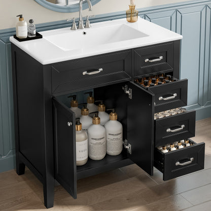 36" Bathroom Vanity with Sink Combo, Black Bathroom Cabinet with Drawers, Solid Frame and MDF Board (Old Sku:JL000007AAB)