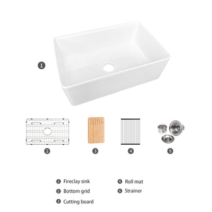 Fireclay 33" L X 20" W Workstation Farmhouse Kitchen Sink With Accessories