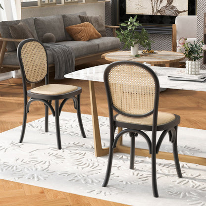 Set of 2 Vintage Rattan Dining Chairs, Birch Solid Wood Frame No Assembly Required