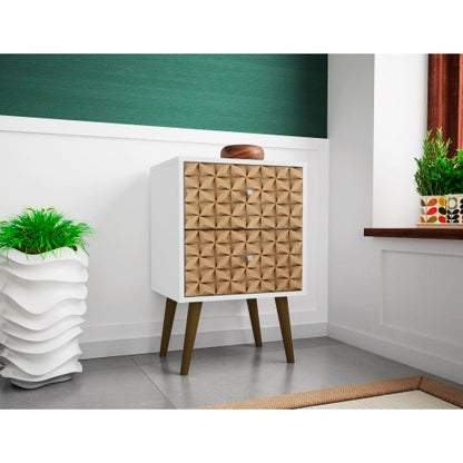 Natural & White 2-Drawer Nightstand, Splayed Wood Legs, 17.72inchL¡Á27.09inchH¡Á14.7inchD