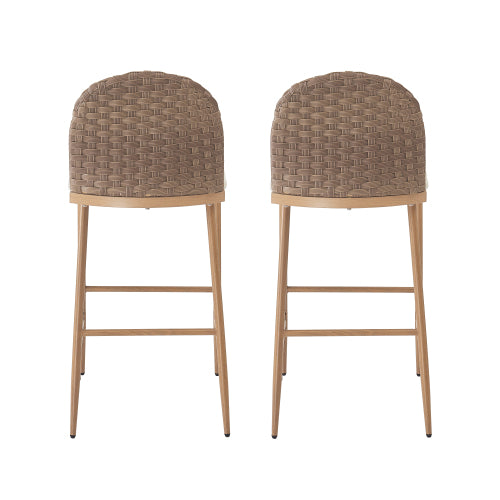 29.5inch Farmhouse Barstools Set of 2,Upholstered  Armless Iron Counter Stools with rattan Backrest for Kitchen Dining Island Table,Brown+Beige