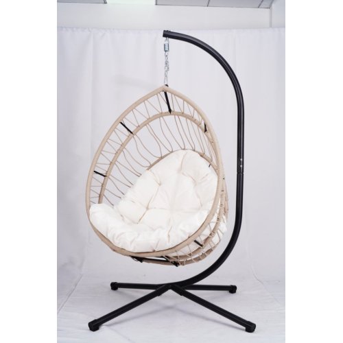 Outdoor Egg-shaped Hanging Chair with Stand, Patio Egg-shaped Swing Chair, Indoor Rocking Chair, Outdoor Hammock Egg-shaped Chair, Beige