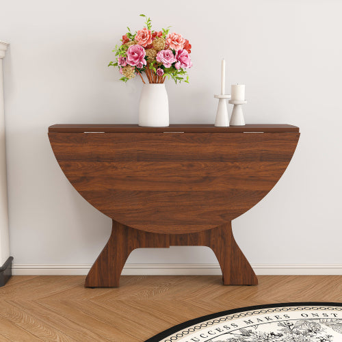 43 in Folding Dining Table for Small Spaces, MDF Table with Walnut Veneer, Space Saving Foldable Kitchen Table for Indoor and Outdoor Use