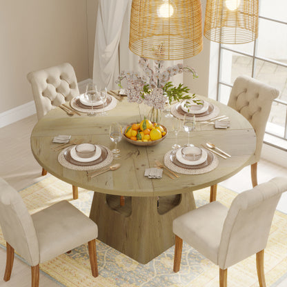 Round Dining Table with Storage Base, Natural Finish