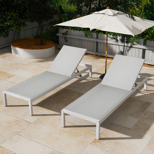 Outdoor Chaise Lounge Chair Set of 2, Aluminum Adjustable Outside Chair for Pool Patio Beach Yard