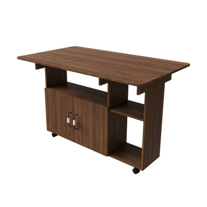 47-Inch Folding Dining Table with Storage Shelves and Wheels