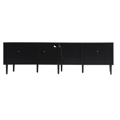 70.8 Inch Black Rattan LED TV Stand Solid Wood Leg Media Console Supports 80 Inch TV