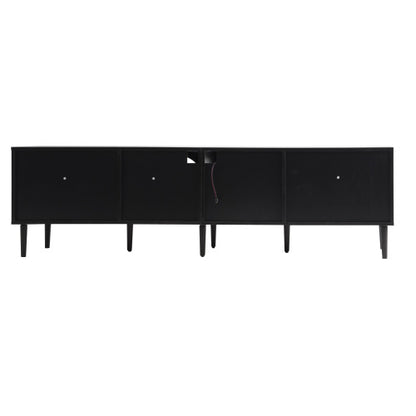 70.8 Inch Black Rattan LED TV Stand Solid Wood Leg Media Console Supports 80 Inch TV