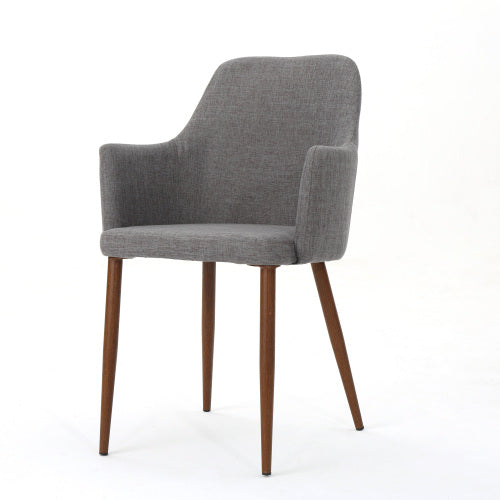 Mid-Century Dining Chairs Set of 2, Light Gray Fabric, Dark Walnut Metal Legs