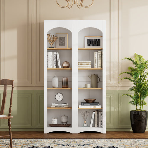 72''H White Farmhouse 5-Tier Combined Bookshelf Adjustable Shelf Home Pantry Storage Cabinet Set
