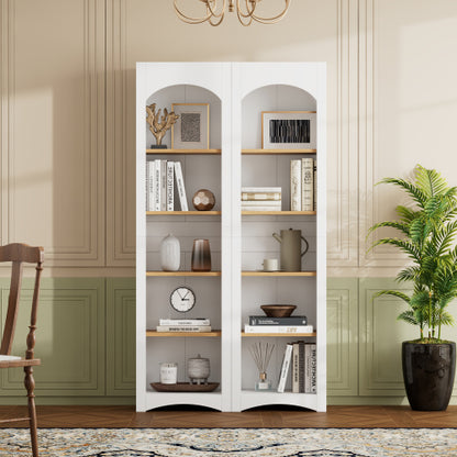 72''H White Farmhouse 5-Tier Combined Bookshelf Adjustable Shelf Home Pantry Storage Cabinet Set