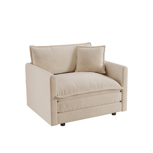 Light-Coffee Chenille Deep-Seat Single Reading Armchair,1 Throw Pillow