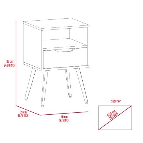 Smokey Oak & White Nightstand with Drawer & Shelf