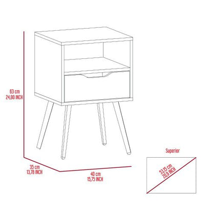 Smokey Oak & White Nightstand with Drawer & Shelf