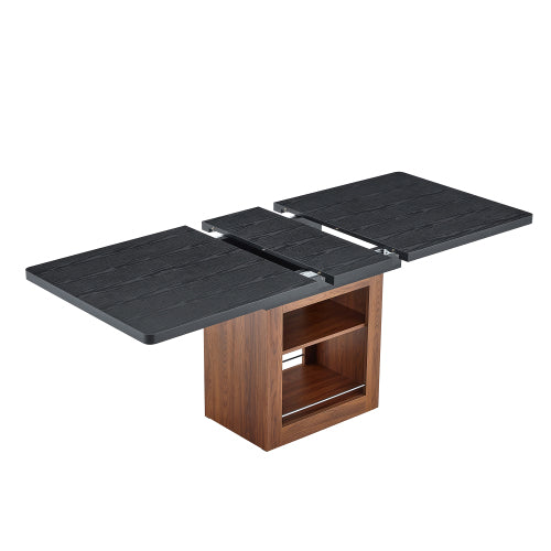 Expandable MDF Dining Table with Storage, Black Tabletop