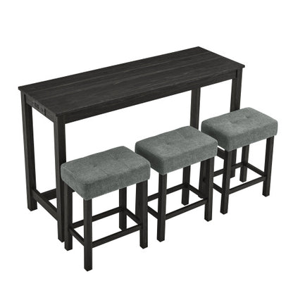 59 Inch Bar Table, Dining Table, Sofa Table with Power Outlet, 3 Upholstered Stools, 4 Piece Bar Table and Chair Set for Living Room, Dining Room, Kitchen