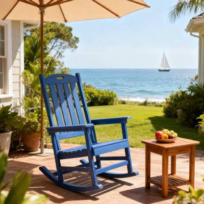 Rocking chair navy blue color, suitable for all seasons: Outdoor lounge chair, made of sturdy HIPS material