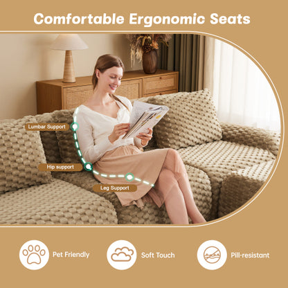 82 inch  Light-Camel Flannelette L-Shaped Modular Boneless Sofa,Ottoman