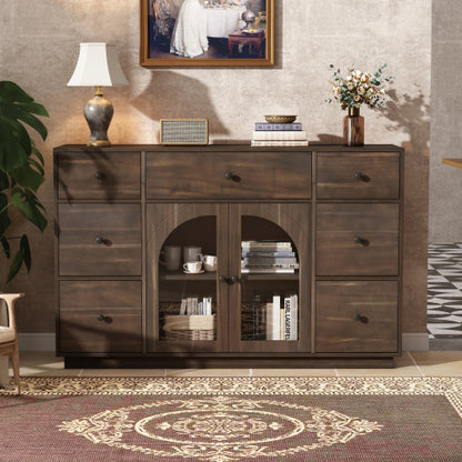 Dark Brown Storage Cabinet with 7 Drawers and 2 Doors