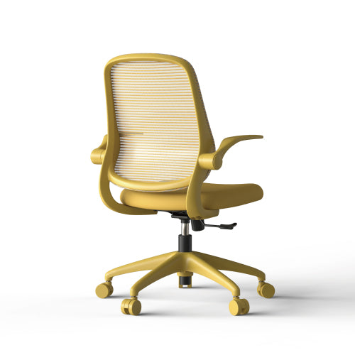 Ergonomic Color Office Chair 300lb (About 149.7kg), Home Office, Mesh Back, Integrated Molded Foam, Comfortable Sitting, Flipping Armrest, Fireproof, Rotating, Lifting Multifunctional Chair (Yellow)