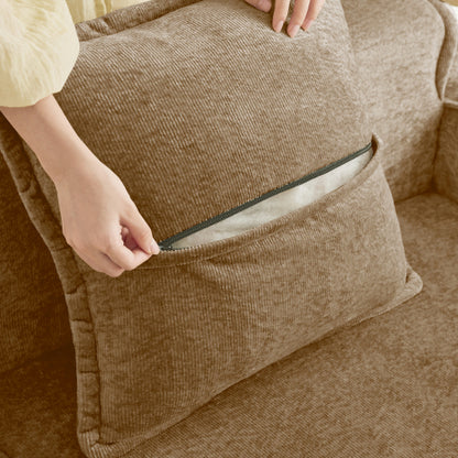 Brown Velvet 2-Seat L-Shape Modular Boneless Sofa, Ottoman & Pillows