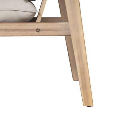 Outdoor Acacia Wood Loveseat with Coffee Table, Light Teak Frame, Beige Cushion