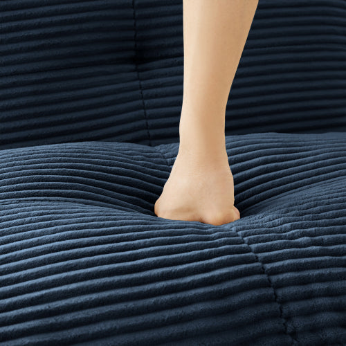 82 inch  Blue Corduroy L-Shape Modular Sectional Sofa, No Assembly Required