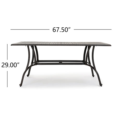 Outdoor Cast Aluminum Rectangular Dining Table, Bronze