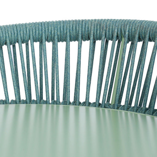 Outdoor 29" Seat Height Aluminum Frame Barstools with Rope-woven Scallop-shaped Backrest, Set of 2, Sage