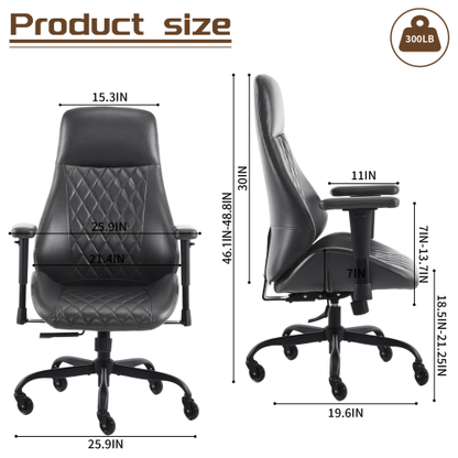 Home Office Desk Chair High Back Office Rubber Chair Casters Ergonomic Computer Chair with Lumbar Support Adjustable Height Rolling Swivel Chair Executive Task Armrests, Black PU