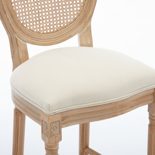 Solid Wood Bar stools Set of 2 Classic French Country Wooden Barstools with Upholstered Seating  Kitchen Bar Stool for Bar Counter Rattan - Beige