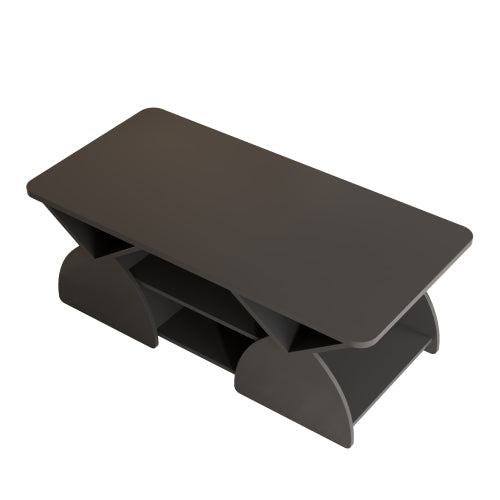 Modern Rectangular Coffee Table with Storage Shelves Engineered Wood Black