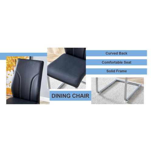 Black PU High Back Dining Chairs Set of 4, Waterproof Upholstered Side Chairs for Kitchen Living Room