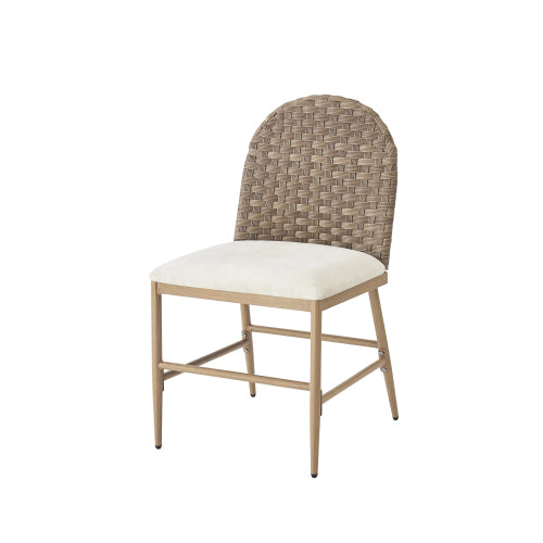Set of 2 Brown Farmhouse Iron Frame Rattan Back Dining Chairs, 400 LBS High Load Capacity Armless Side Chairs