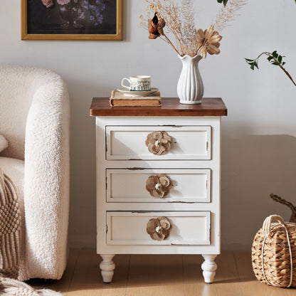 Distressed White 3-Drawer Farmhouse Nightstand