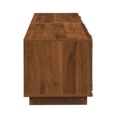 78.74 inch Walnut Fluted Glass Door Legless TV Stand 2 Drawer Media Console Supports Up To 85 inch TV